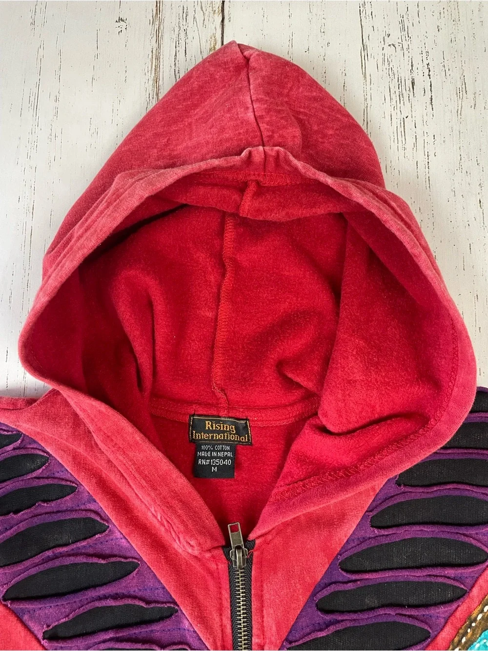 Rising International‎ Patchwork Embroidered Long Zip Up Hoodie *Made in Nepal